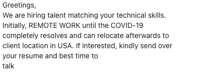 Job offer with pandemic conditions